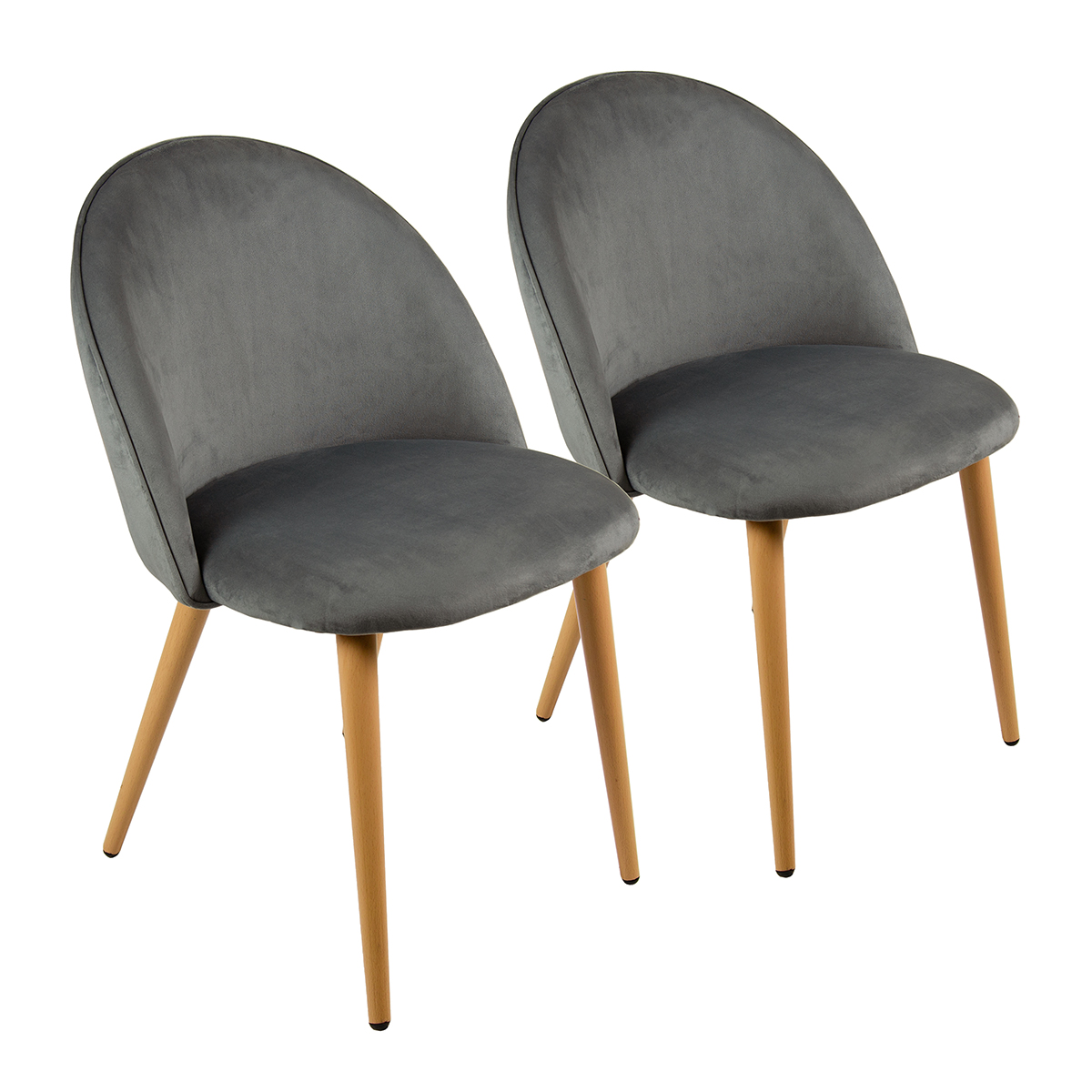 Charles Bentley Dining Chairs in Grey Pair Velvet Beech Effect Wooden
