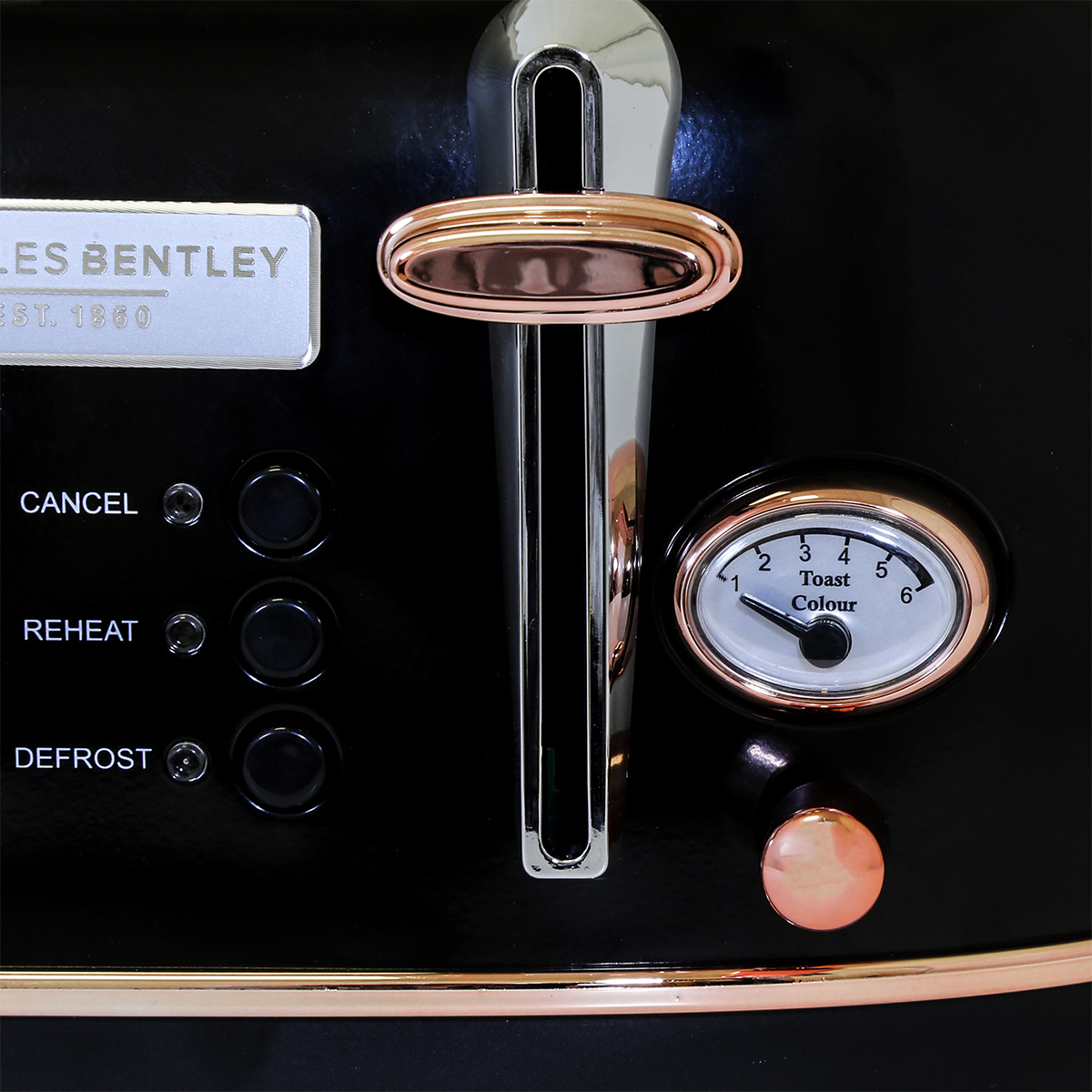 Charles Bentley 3kw 1.7L Retro Kettle & Toaster Set Black & Rose Gold